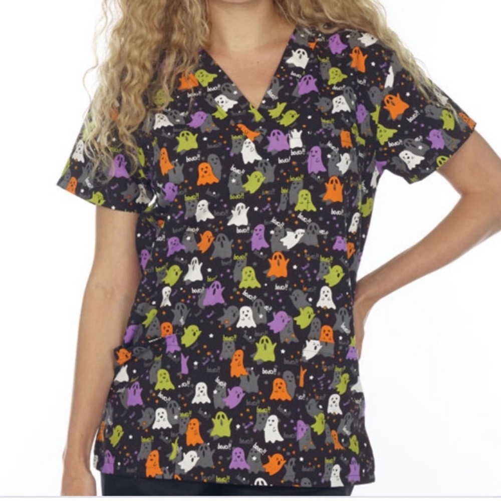 NWT Women’s Medium Boo Halloween I Love Scrubs Scrub Top